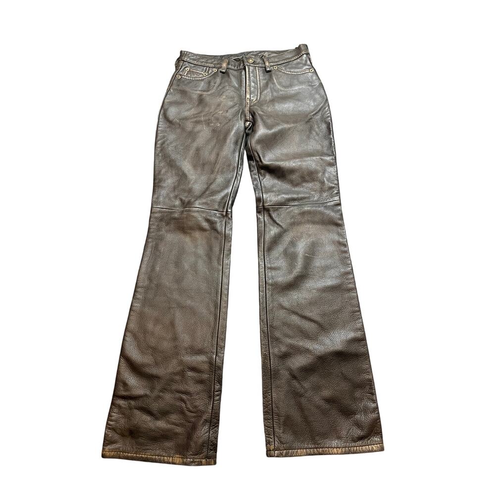 Lucky Brand‎ Leather Pants Womens 8 Brown Distressed Western Cowgirl Trousers
